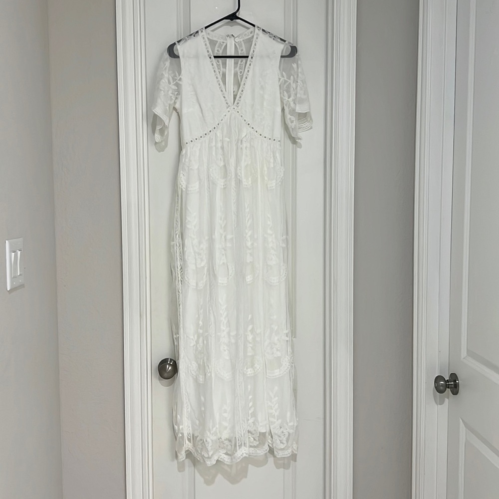Pink blush-white maternity gown. Worn once for pictures.